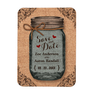 Rustiek Land Burlap Jar  Save the Date Magneet