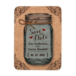 Rustiek Land Burlap Jar  Save the Date Magneet