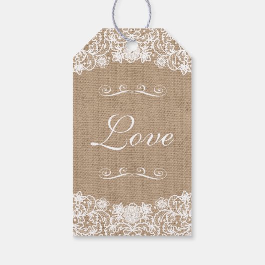 Rustiek Land Burlap Lace Bruiloft Gift Labels Cadeaulabel (Achterkant)