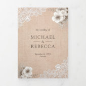 Rustiek Land Burlap Lace Ivoor Bloemen Bruiloft Drieluik Uitnodiging (Cover)