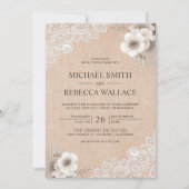 Rustiek Land Burlap Lace Ivoor Bloemen Bruiloft Kaart (Voorkant)