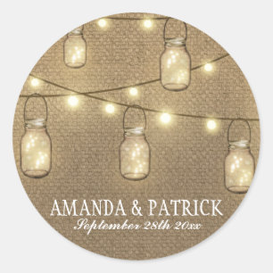 Rustiek Land Burlap Mason Jar Huwelijksgunsten Ronde Sticker