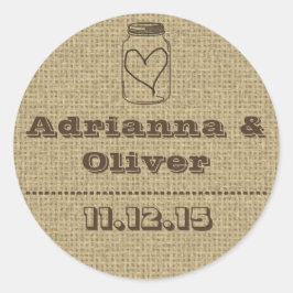 Rustiek Land Burlap Mason Jar Trouwgunst Ronde Sticker