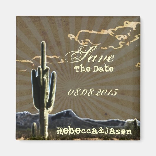 Rustiek land cactus bruiloft opslaan van de datum magneet (Voorkant)