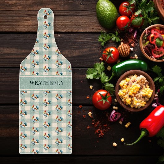 Rustiek Land Checks Haan Monogram | Naam Snijplank