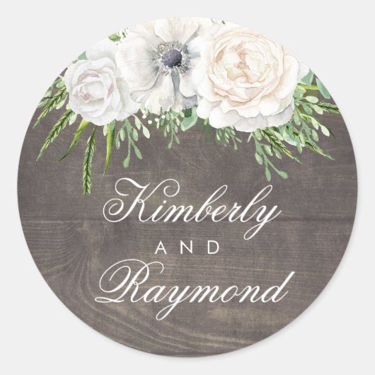 Rustiek Land Chic | Witte Bloemen Schuur Bruiloft Ronde Sticker (Voorkant)