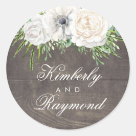 Rustiek Land Chic | Witte Bloemen Schuur Bruiloft Ronde Sticker