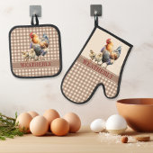 Rustiek land controleert kip monogram | Naam Ovenwant & Pannenlap Set