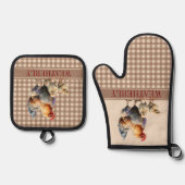 Rustiek land controleert kip monogram | Naam Ovenwant & Pannenlap Set (Voorkant)