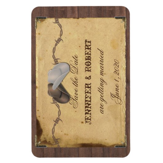 Rustiek Land Cowboy Petten Bruiloft Save the Date Magneet (Verticaal)