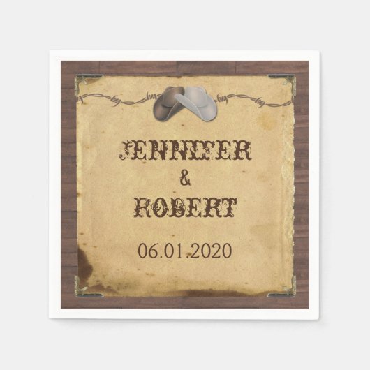 Rustiek Land Cowboy Petten Bruiloft Servet (Voorkant)