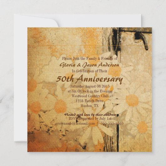 Rustiek land Daisy 50e trouwdag Kaart (Achterkant)