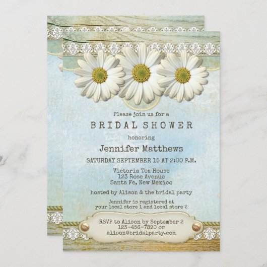 Rustiek Land Daisy Bruids Douche Uitnodiging (Voorkant / Achterkant)