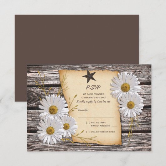 Rustiek land Daisy bruiloft antwoord Kaart (Voorkant / Achterkant)