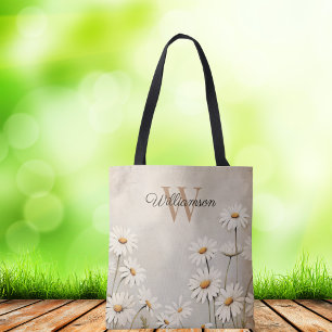 Rustiek Land Daisy Monogram Tote Bag