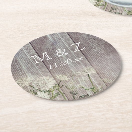 Rustiek Land Donker Hout Bruiloft Ronde Kartonnen Onderzetter (Gebogen)