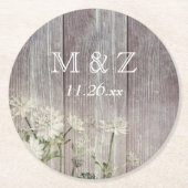 Rustiek Land Donker Hout Bruiloft Ronde Kartonnen Onderzetter (Voorkant)