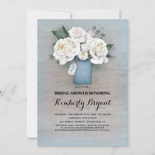 Rustiek Land Dusty Blue Mason Jar Vrijgezellenfees Kaart (Voorkant)