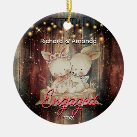 Rustiek Land eerste Kerstmis verloofd Keramisch Ornament (Voorkant)