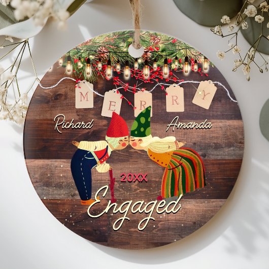 Rustiek Land eerste Kerstmis verloofd schattig paa Keramisch Ornament