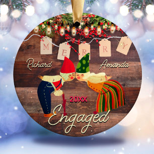 Rustiek Land eerste Kerstmis verloofd schattig paa Keramisch Ornament