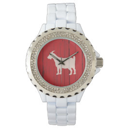 Rustiek land geit rood houten paneel horloge