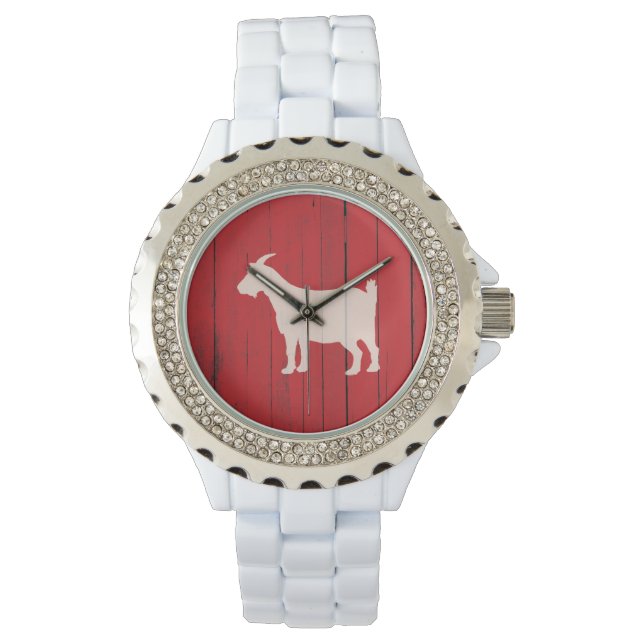 Rustiek land geit rood houten paneel horloge (Voorkant)