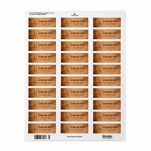 Rustiek Land Gekraste Houten Monogram Bruiloft Etiket (Full Sheet)