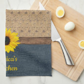 Rustiek land gesimuleerde burlap denim zonnebloem theedoek (Quarter Fold)