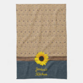 Rustiek land gesimuleerde burlap denim zonnebloem theedoek (Verticaal)
