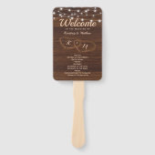 Rustiek land gesneden hout hart bruiloft programma handwaaier (Voorkant)