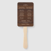 Rustiek land gesneden hout hart bruiloft programma handwaaier (Achterkant)