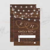 Rustiek Land Gesneden Hout Hart Bruiloft RSVP (Voorkant / Achterkant)