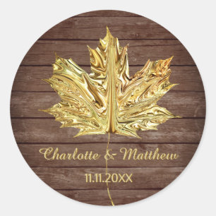 Rustiek Land Goud Blad Herfst Herfst Bruiloft Ronde Sticker
