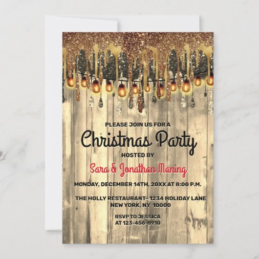 Rustiek Land goud glitter druppels Kerstfeest Kaart (Voorkant)