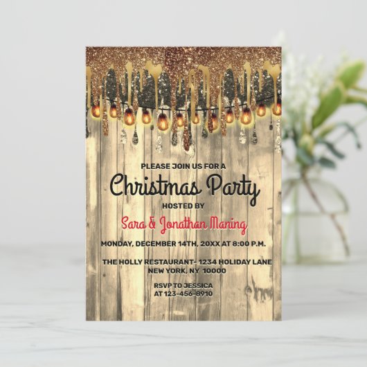 Rustiek Land goud glitter druppels Kerstfeest Kaart (Staand voorkant)