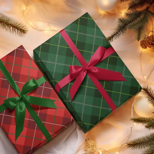 Rustiek Land Groen Wit & Zwart Plaid Kerstmis Cadeaupapier