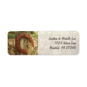 Rustiek land hek en Hoefijzer adres Etiket (Voorkant)