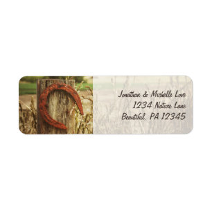 Rustiek land hek en Hoefijzer adres Etiket