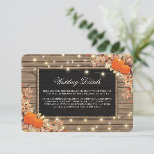 Rustiek Land Herfst Herfst Wedding Details Informatiekaartje (Staand voorkant)