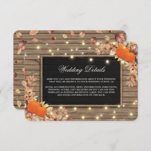 Rustiek Land Herfst Herfst Wedding Details Informatiekaartje (Voorkant / Achterkant)