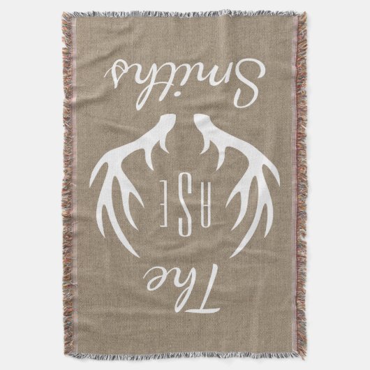 Rustiek land herten gewei - familienaam Monogram Deken (Voorkant Verticaal)