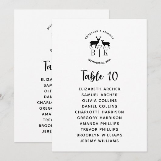 Rustiek Land Herten Monogram Bruiloft Zitplaatsen  Kaart (Voorkant / Achterkant)