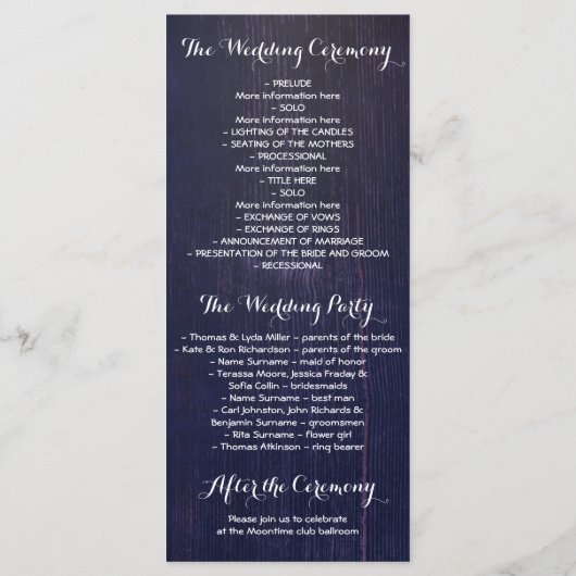 Rustiek Land Hoefijzer Kant Navy Bruiloft Programm Programmakaart (Achterkant)