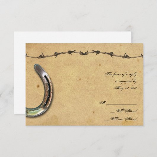 Rustiek Land Hoefijzers Barbed Response Kaart (Voorkant / Achterkant)