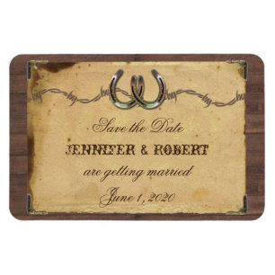Rustiek Land Hoefijzers Bruiloft Save the Date Magneet