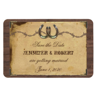 Rustiek Land Hoefijzers Bruiloft Save the Date Magneet