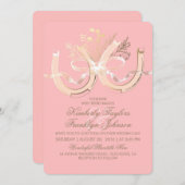 Rustiek Land Hoefijzers Goud en Roze Bruiloft Kaart (Voorkant / Achterkant)