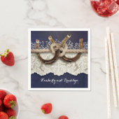 Rustiek Land Hoefijzers Kant Hout Navy Bruiloft Servetten (Insitu)