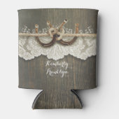 Rustiek Land Hoefijzers Kant Houten Bruiloft Blikjeskoeler (Voorkant)